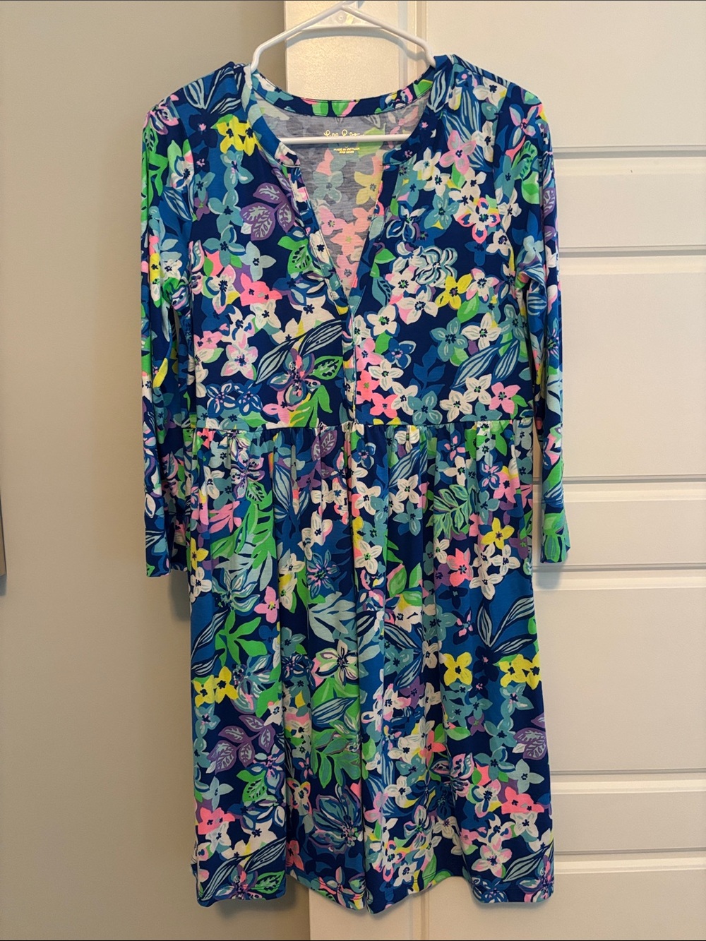 Lilly Pulitzer Navy Floral 3/4 Sleeve A-Line Dress